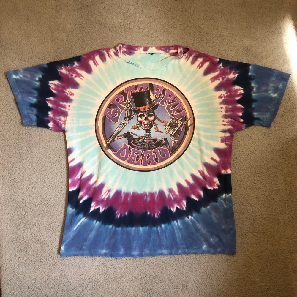 Vintage Grateful‎ Dead Tie Dye T-Shirt Skeleton Top Hat Poker Distressed XL 2XL